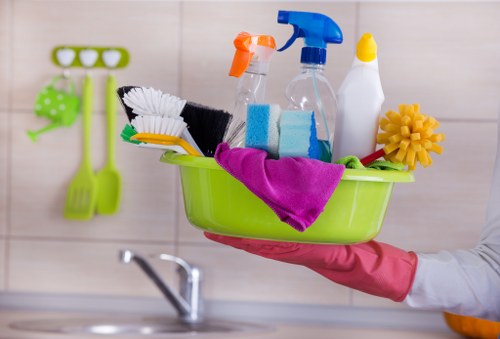 Cleaner checking safety procedures before starting work