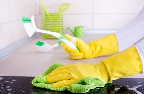 Cleaner refreshing an armchair during upholstery cleaning in NW6