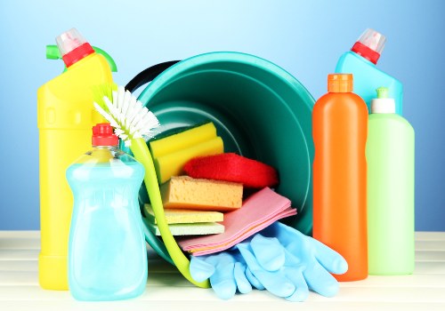 Cleaning operative following safety policy in a workplace