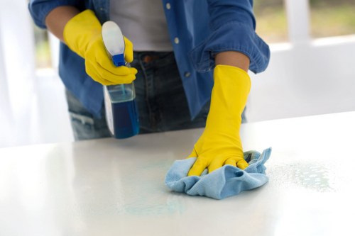 Team member demonstrating staff training for safe cleaning practices